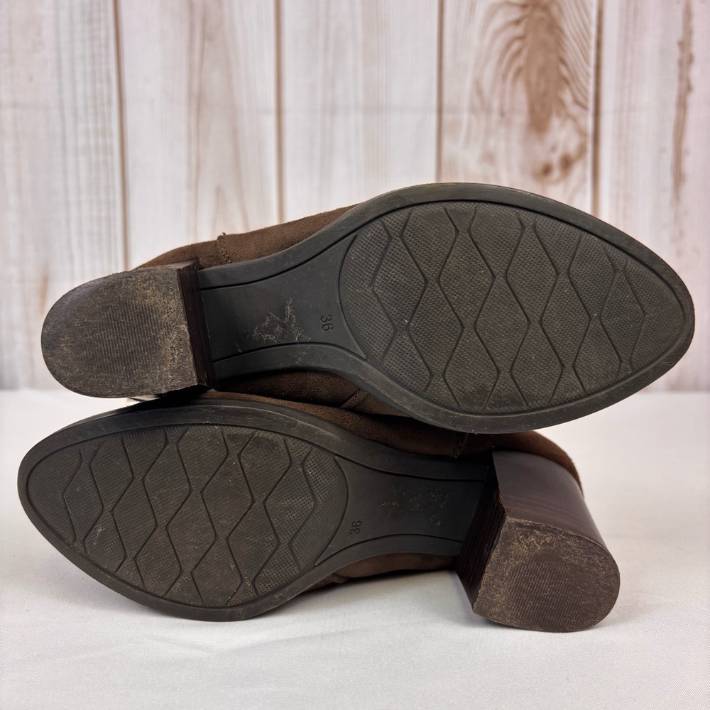 Kylie Crazy Suede Ankle Booties Casual Die Cut Heeled Boots Brown Size 36/5.5 - Picture 11 of 15